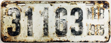 Nebraska license plate from 1915