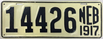 Nebraska license plate from 1917