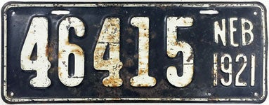Nebraska license plate from 1921