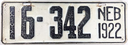 Nebraska license plate from 1922