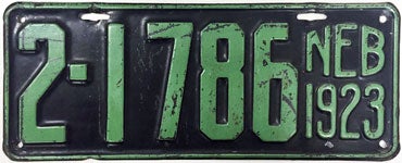 Nebraska license plate from 1923