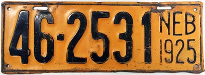Nebraska license plate from 1925