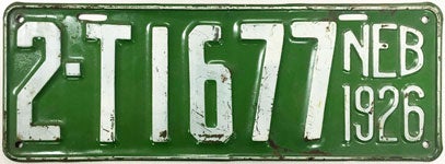 Nebraska license plate from 1926