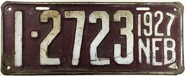 Nebraska license plate from 1927