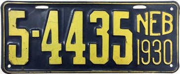 Nebraska license plate from 1930