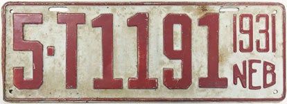 Nebraska license plate from 1931