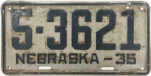 Nebraska license plate from 1935