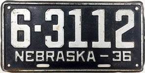 Nebraska license plate from 1936