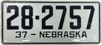 Nebraska license plate from 1937