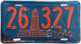 Nebraska license plate from 1940