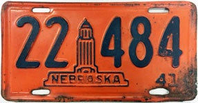 Nebraska license plate from 1941