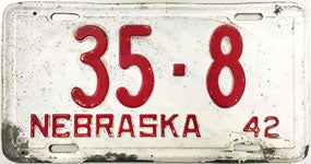 Nebraska license plate from 1942