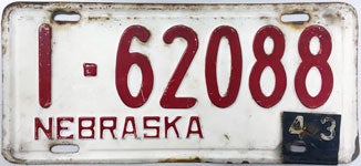 Nebraska license plate from 1943-1944