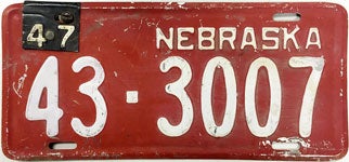 Nebraska license plate from 1947