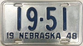 Nebraska license plate from 1948