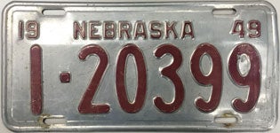 Nebraska license plate from 1949