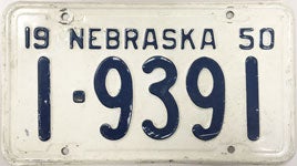 Nebraska license plate from 1950
