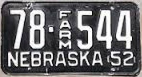 Nebraska farm license plate from 1952