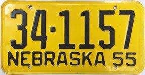 Nebraska license plate from 1955