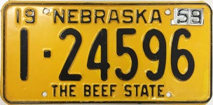 Nebraska license plate from 1959
