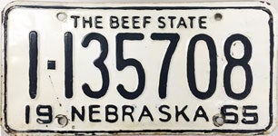 Nebraska license plate from 1965