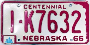 Nebraska license plate from 1966-1968