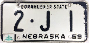 Nebraska license plate from 1969-1971
