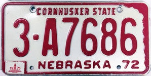 Nebraska license plate from 1972-1975