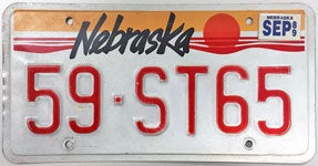 Nebraska license plate from 1987 - 1989