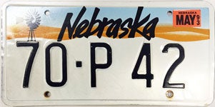 Nebraska license plate from 1990 - 1992