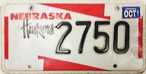 Nebraska Husker license plate from 1999-2001