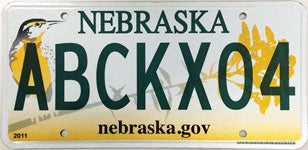 Nebraska license plate from 2011-2016