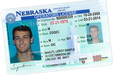 sample Nebraska Operator's Permit (Driver's License)