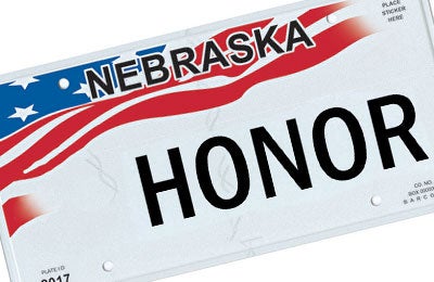 Nebraska Miliary honor license plate with no military branch pictured