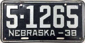 Nebraska license plate from 1938
