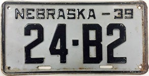 Nebraska license plate from 1938