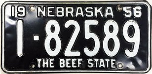 Nebraska license plate from 1956