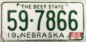 Nebraska license plate from 1962-1964
