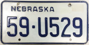 Nebraska license plate from 1984-1968