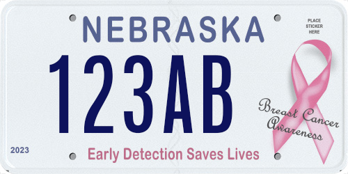 Sample Nebraska Breast Cancer Awareness license plate