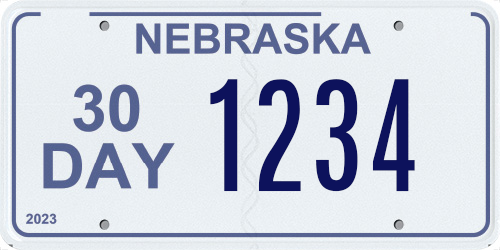 Sample Nebraska Non-Resident 30 Day license plate