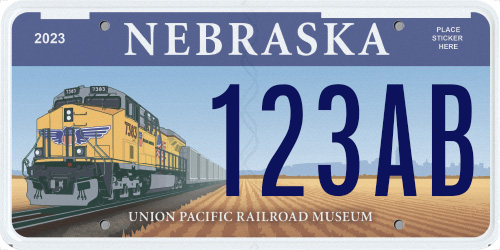 Sample Nebraska Friends of the Union Pacific RR Museum license plate