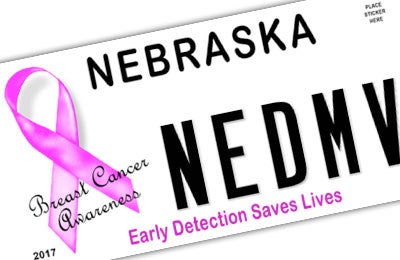 Nebraska Breast Cancer Awareness license plate
