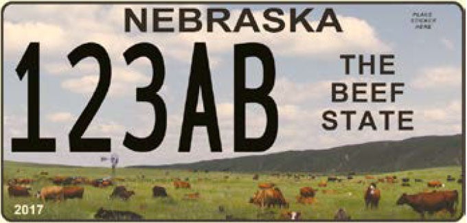 Sample of the Nebraska beef state license plate