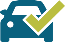 front of blue car icon with a green check mark on the driver side