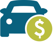 front of car with green dollar sign icon