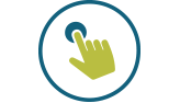 green hand with pointer finger on blue circle
