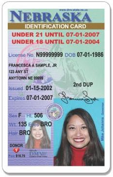 sample minor Nebraska ID license